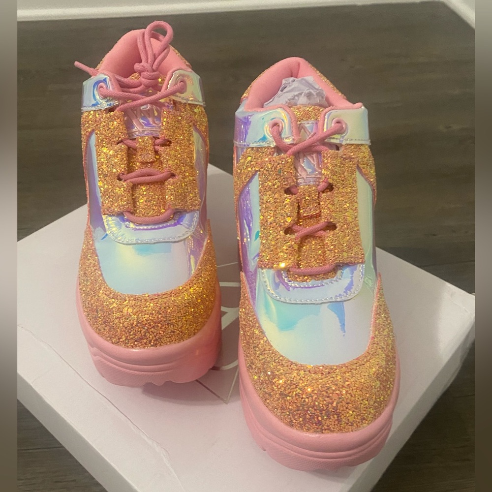 NIB YRU Matrixx Pink Glitter Platform Sneakers - Picture 3 of 9